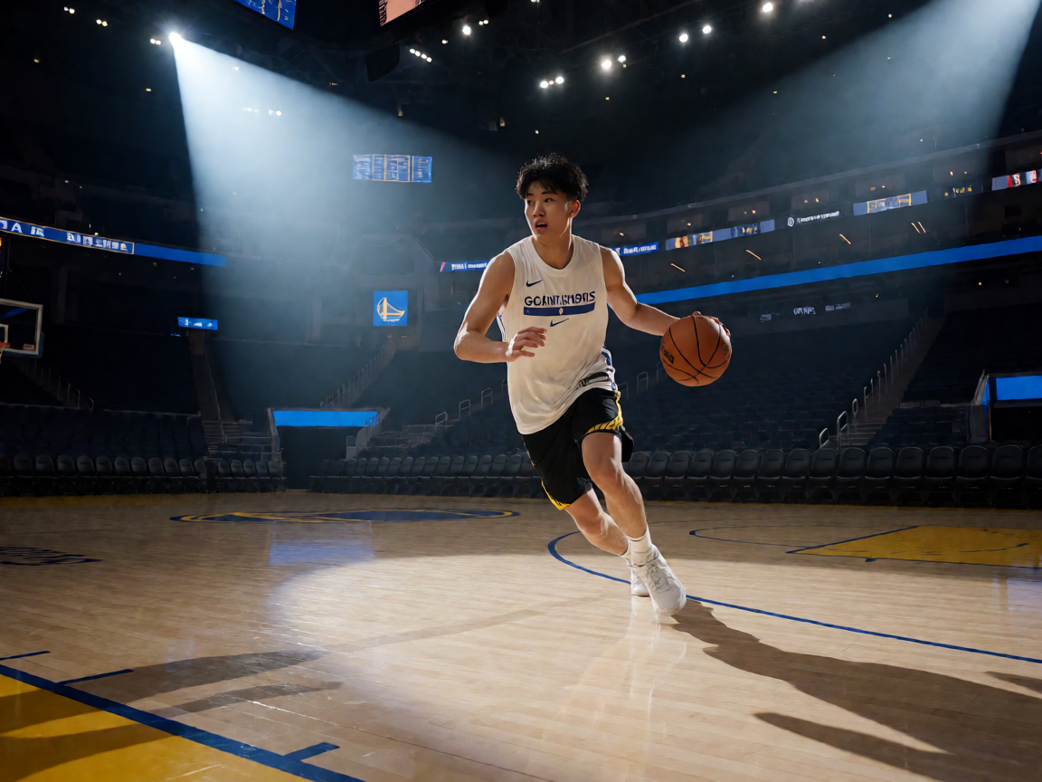 NBA球馆内聚光灯照射下的篮球场